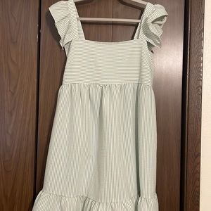 Green and white dress, size medium, shorter length- NEVER WORN